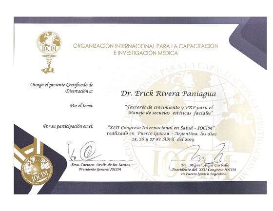 Conferencista: factores de crecimiento y PRP, XLII Congreso Internacional de Salud IOCIM, Argentina